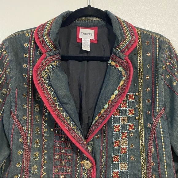 Chico’s Blazer women’s size Medium Embroidered studded Blazer Jacket - Picture 6 of 14